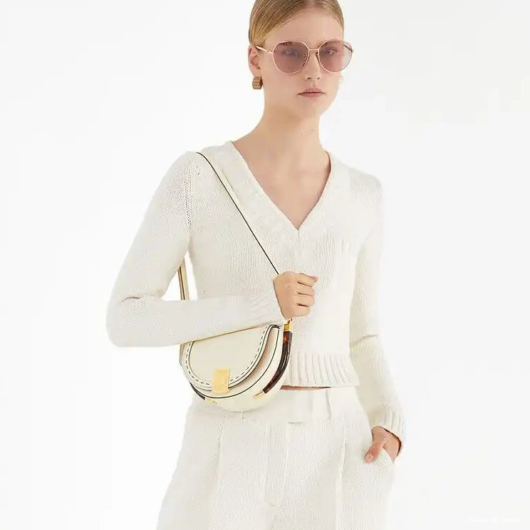 Affordable HOT Logo White Fendi Calf ROMA In Leather Moonlight Bag 0621